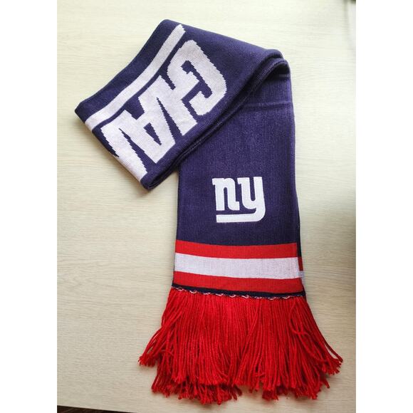 SCARF-NY GIANTS-Mitchell & Ness-Blue-Red Fringe - Picture 2 of 7